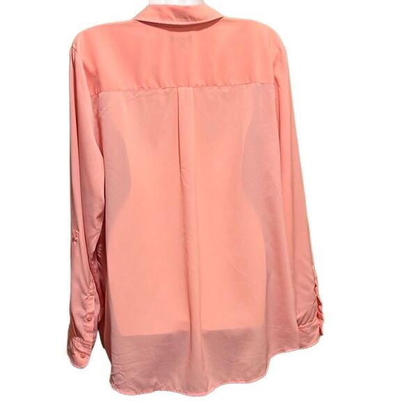 Talbots womens shirt XL peach button front chest pockets roll tab long sleeves - Picture 10 of 10